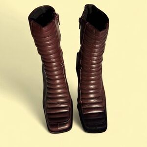 Leather Boots - Brown with Chunky Heel